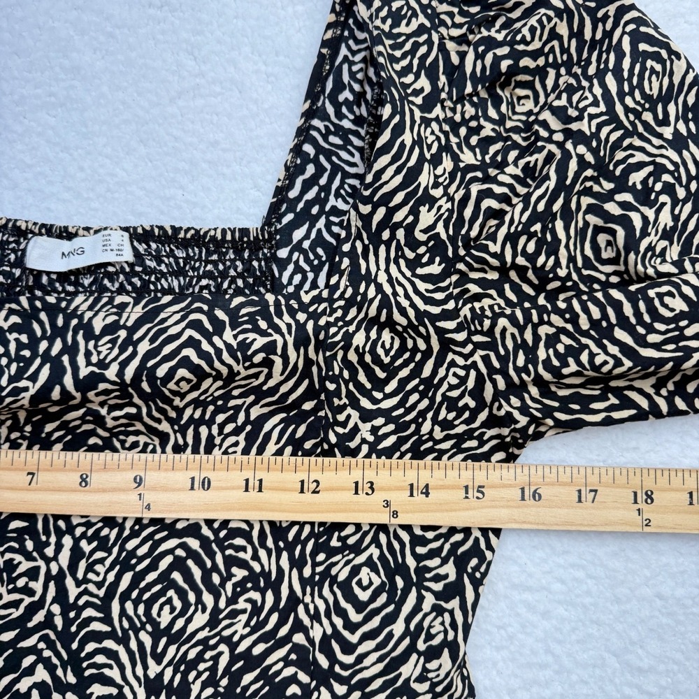 Mango MNG Abstract Animal Print Midi Dress Modern Safari Square Neck Size S/4 - Picture 10 of 12